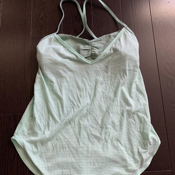 LULULEMON Run Back on Track Tank, Heathered Fresh Teal w/ Mini Hyper Stripe - Picture 9 of 11